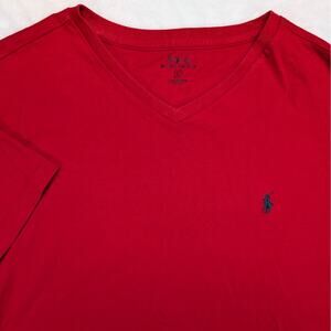 Polo Ralph Lauren Womens V-neck T-Shirt Large Red Blue Pony Short Sleeve Cotton